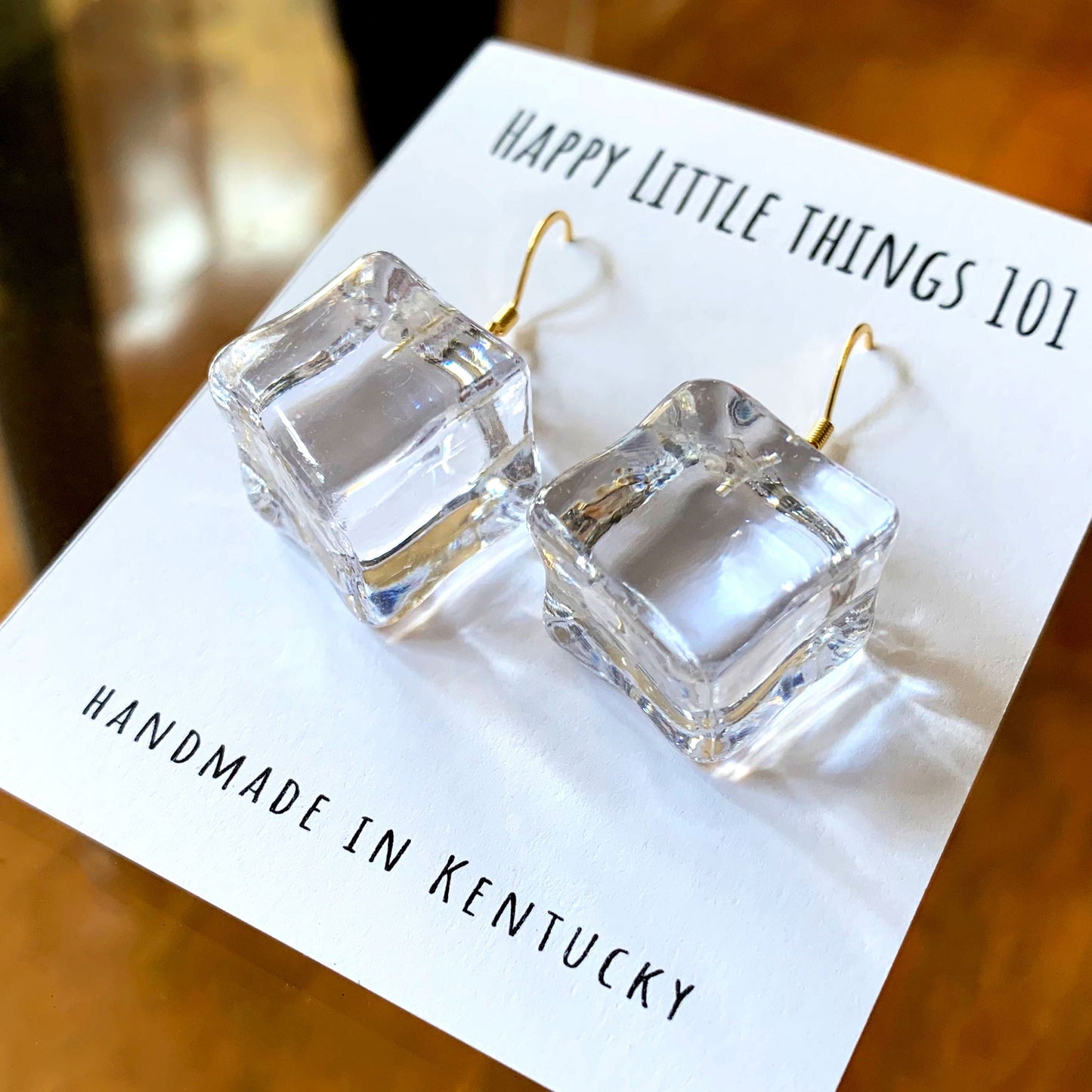 Ice Cube Drop Earrings, Cristal Ice Earrings, Faux Ice Cube Jewelry, 18K Gold Plated Hooks, Free Gift