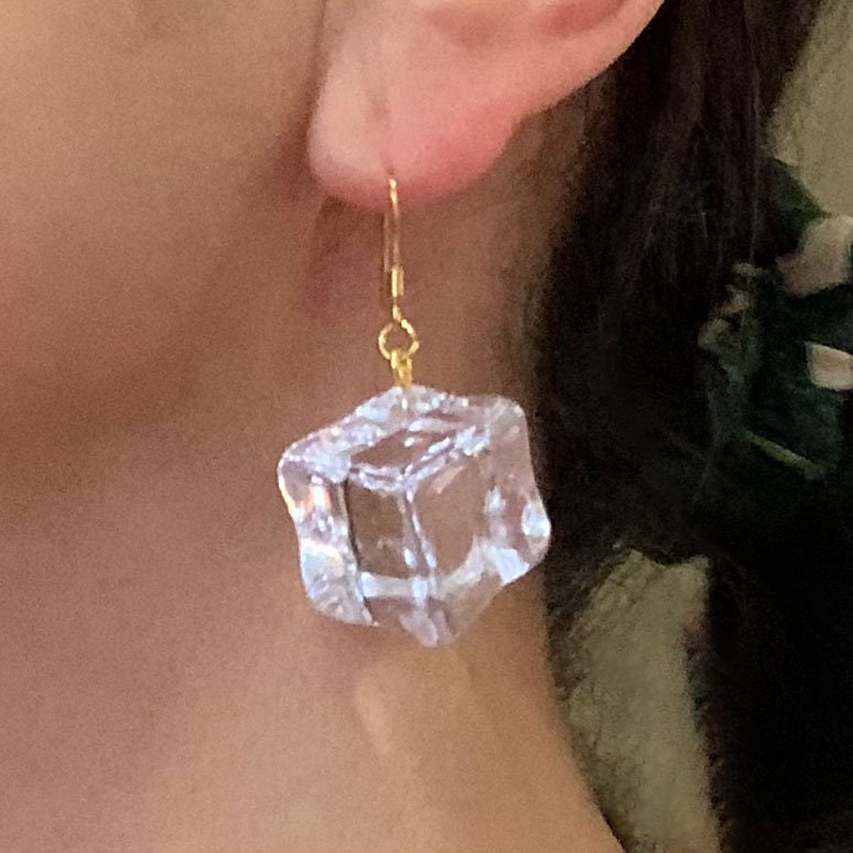 Ice Cube Drop Earrings, Cristal Ice Earrings, Faux Ice Cube Jewelry, 18K Gold Plated Hooks, Free Gift