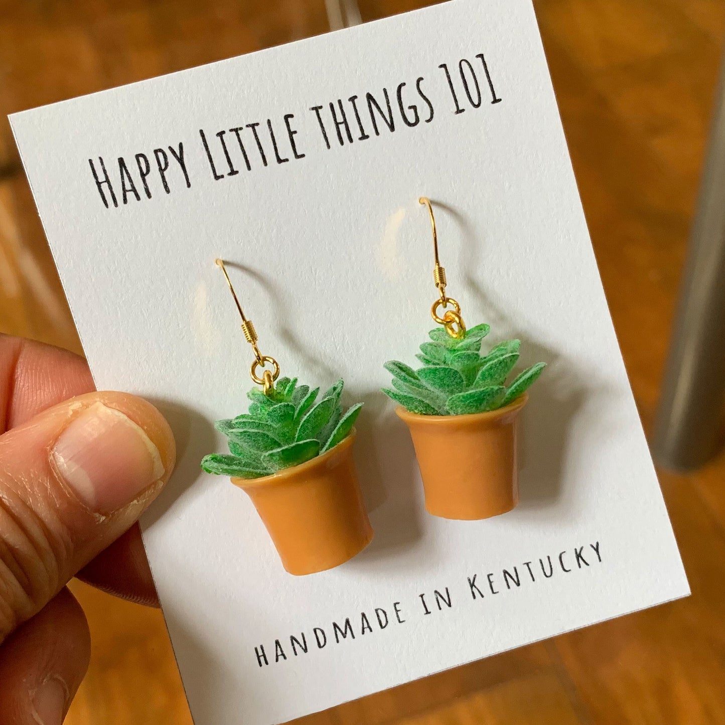 Mini Plant Dangle Earrings, MIni Succulent Drop Earrings, Gifts for Plant Lovers, Miniature Earrings, 18K Gold Plated, Free Gift & Gift Box