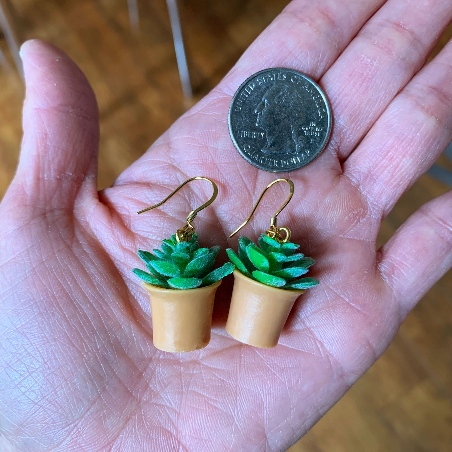 Mini Plant Dangle Earrings, MIni Succulent Drop Earrings, Gifts for Plant Lovers, Miniature Earrings, 18K Gold Plated, Free Gift & Gift Box