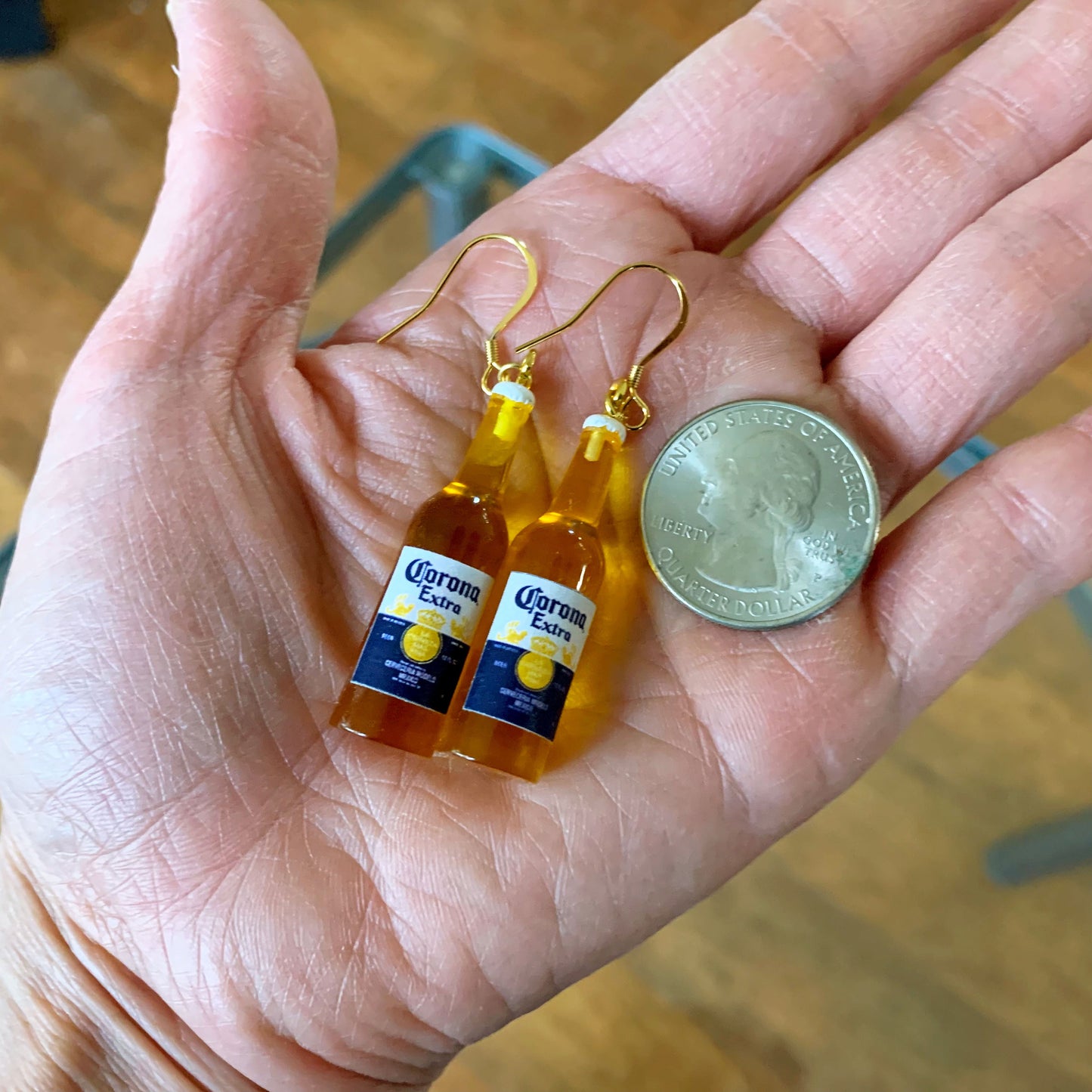 Beer Yellow Bottle Earrings/Miniature Beer Bottle Earrings/Alcohol Accessories/Beer Lover Gift for Her/18K Gold Plated/Free Gift Box