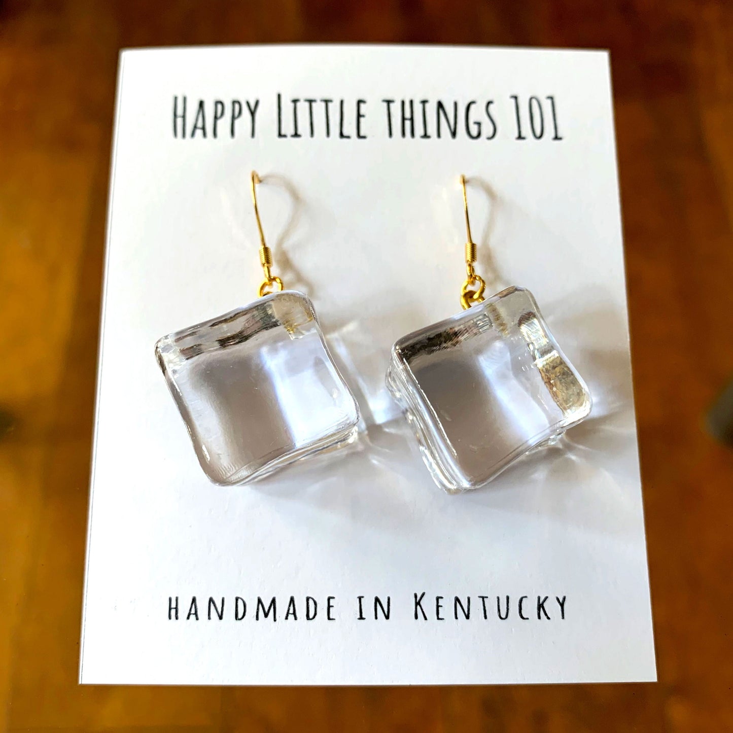 Ice Cube Drop Earrings, Cristal Ice Earrings, Faux Ice Cube Jewelry, 18K Gold Plated Hooks, Free Gift