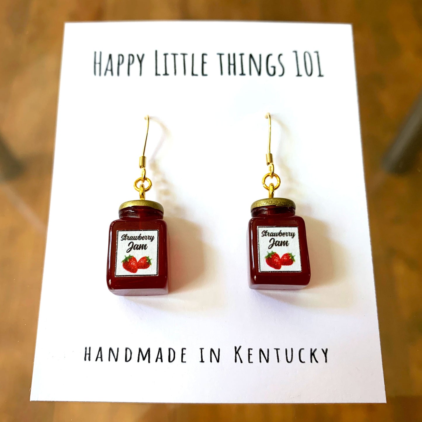 Strawberry Jam Large Jar Drop Earrings/Faux Jam Earrings/Food Accessories/Strawberry Jam Lover Gift for Her/Gold Plated/Free Gift Box