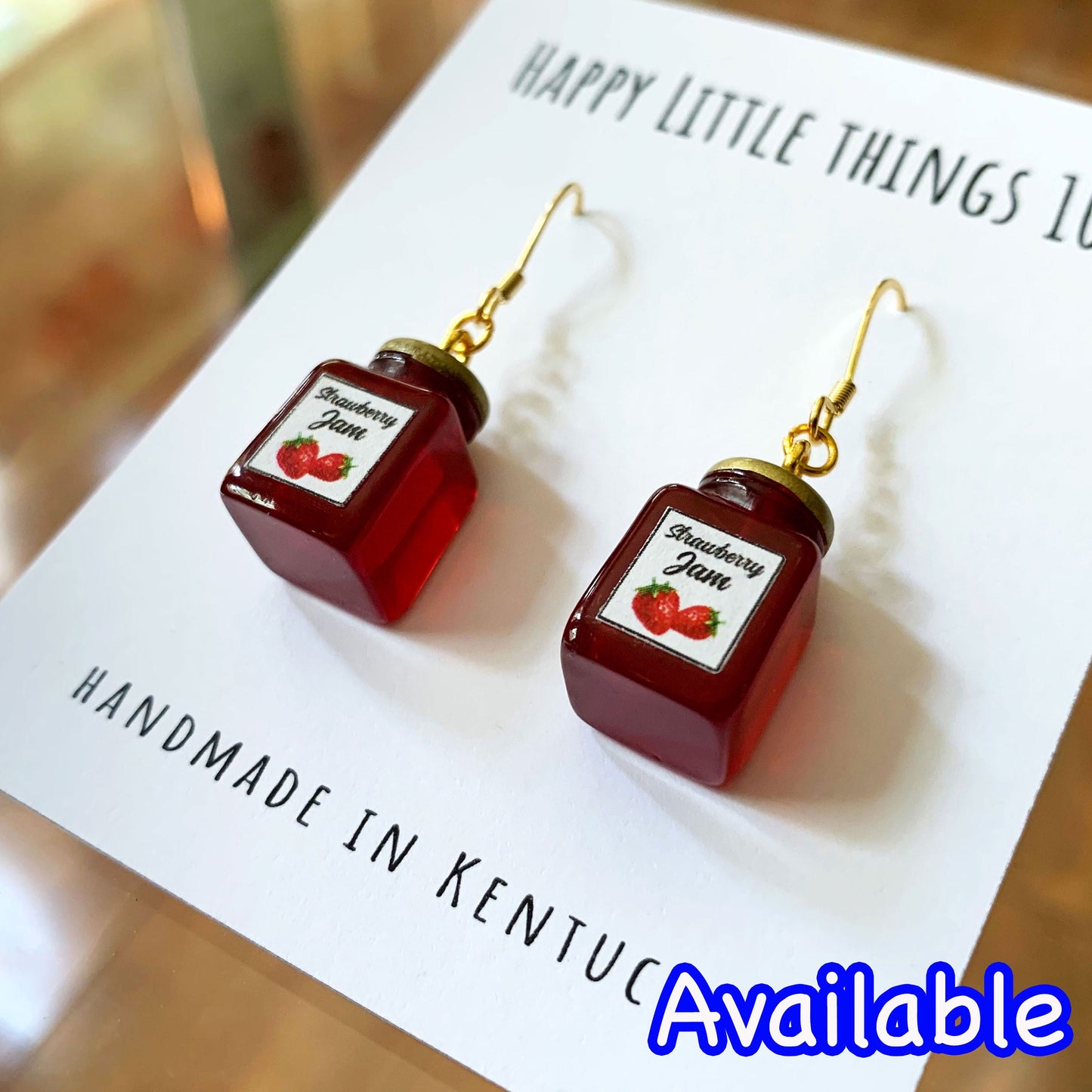 Strawberry Jam Jar Drop Earrings/Faux Jam Earrings/Food Accessories/Strawberry Jam Lover Gift for Her/Gold Plated/Free Gift Box