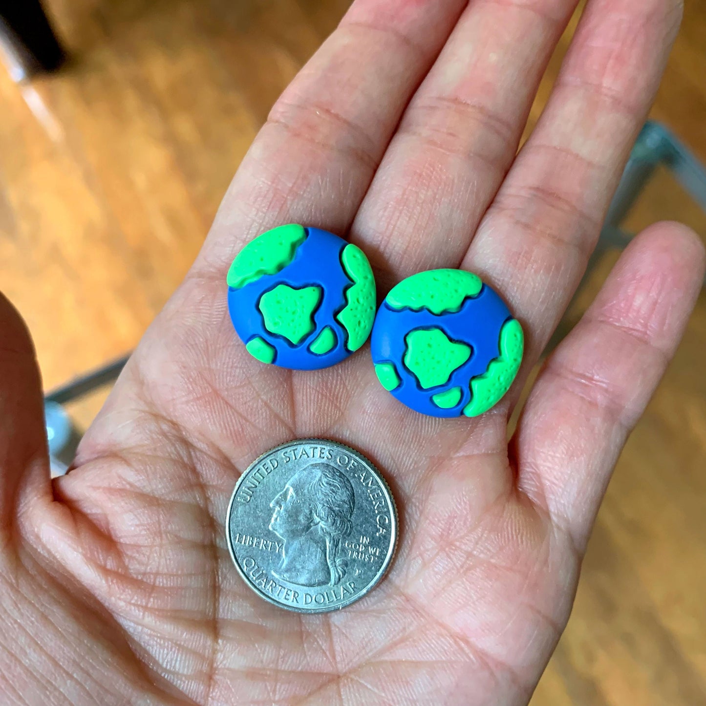 Planet Earth Stud Earrings, Earth Shaped Earrings, Earth Day Earrings, Environmental Awareness, Environmentalist Gifts, 18K Gold Plated, Free Gift
