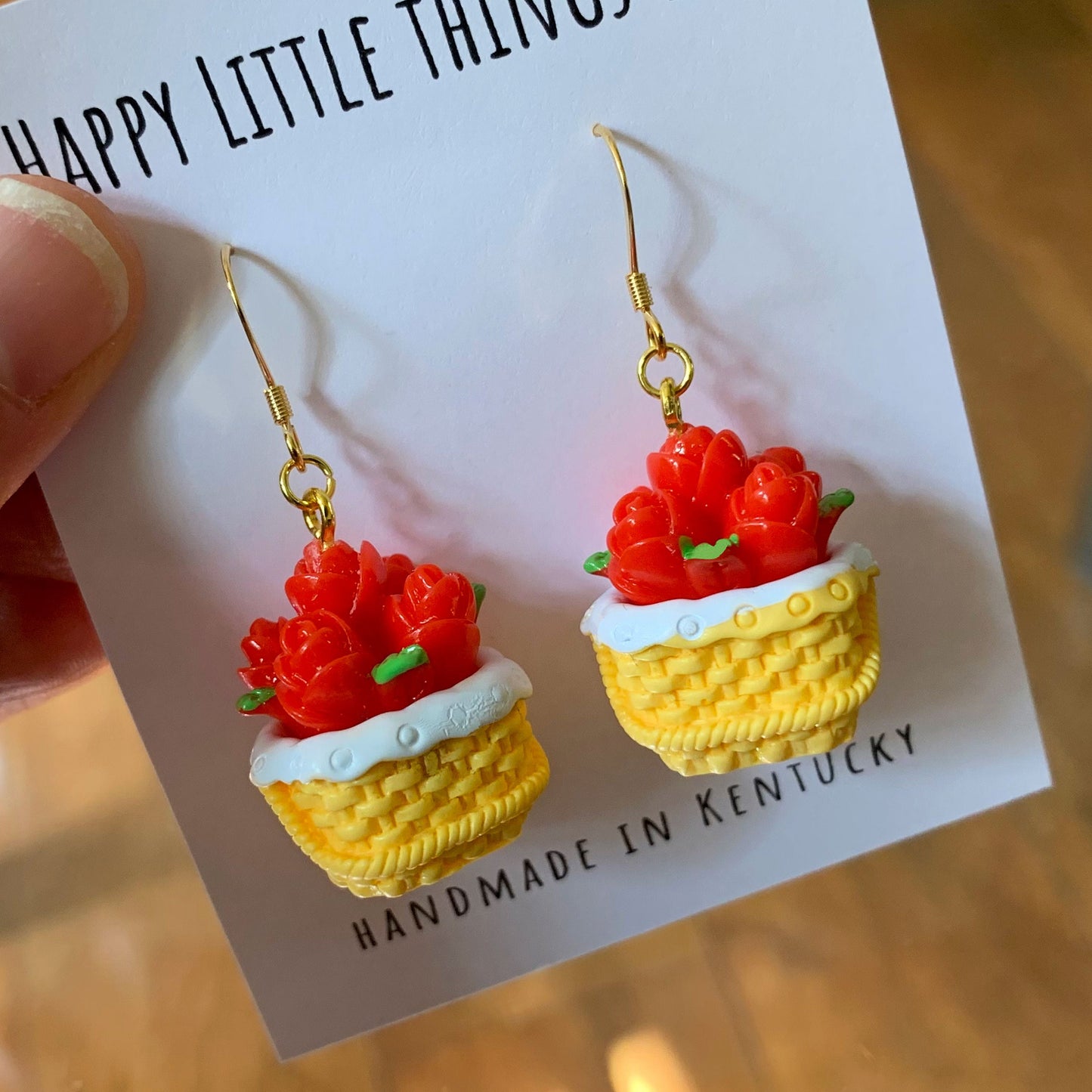 Flower Basket Drop Earrings, Flower Bouquet Dangle Earrings, Flower Lover Gifts, Sunflower, Tulip, Rose, Peony Earrings, 18K Gold Plated