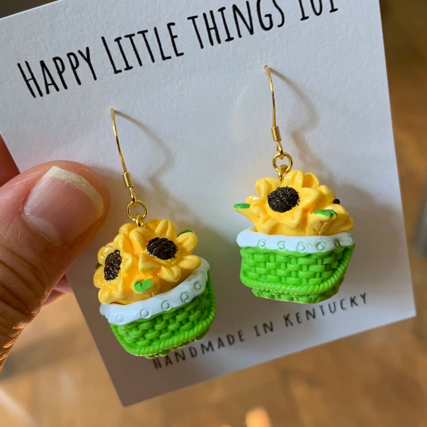 Flower Basket Drop Earrings, Flower Bouquet Dangle Earrings, Flower Lover Gifts, Sunflower, Tulip, Rose, Peony Earrings, 18K Gold Plated