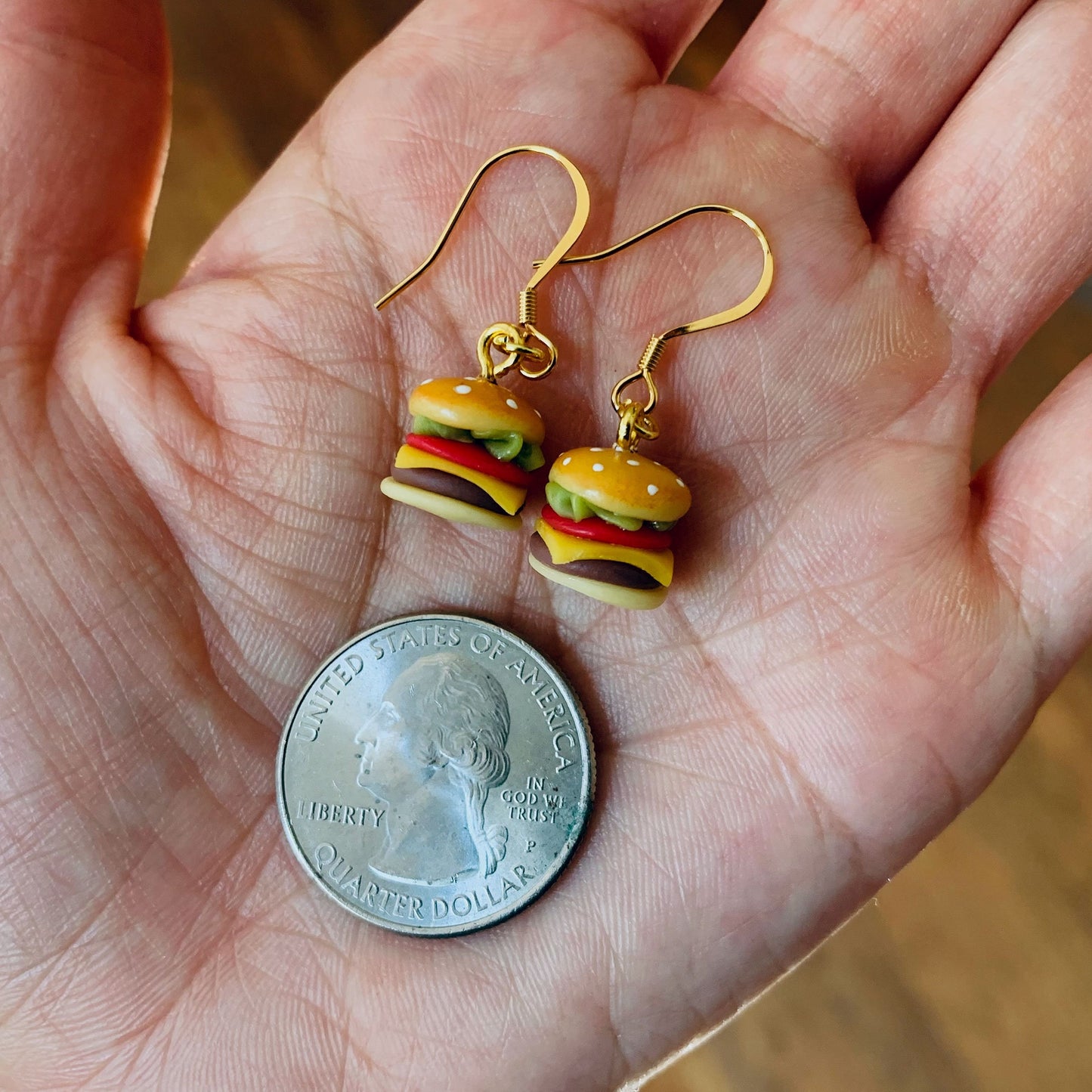Mini Hamburger Earrings/Cheeseburger Earrings/Deluxe Burger Earrings/Hamburger Lover Gifts/Fun Gift for Her/18K Gold Plated/Free Gift Box