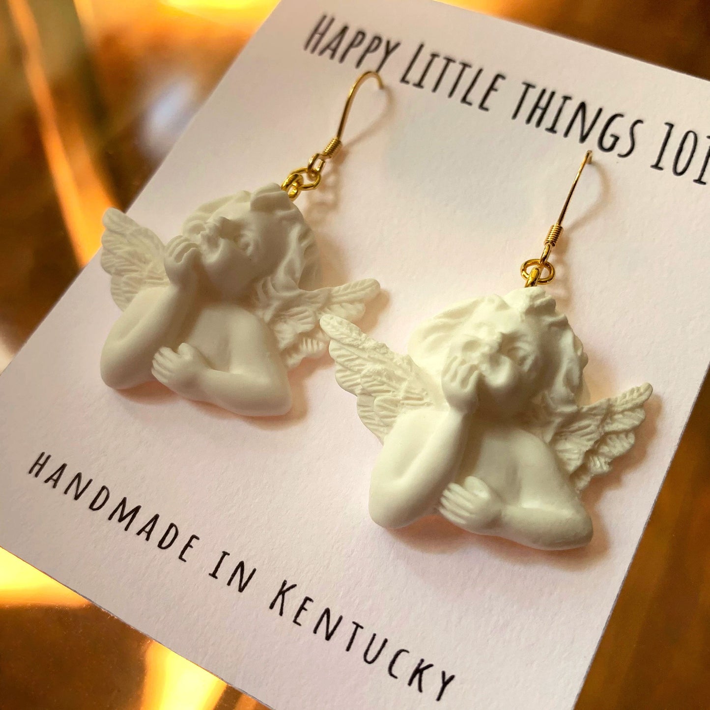 White Cupid Angel Dangle Earrings, Angel Statue Drop Earrings, Baroque Angel Earrings, 18K Gold Plated Hooks, Free Gift