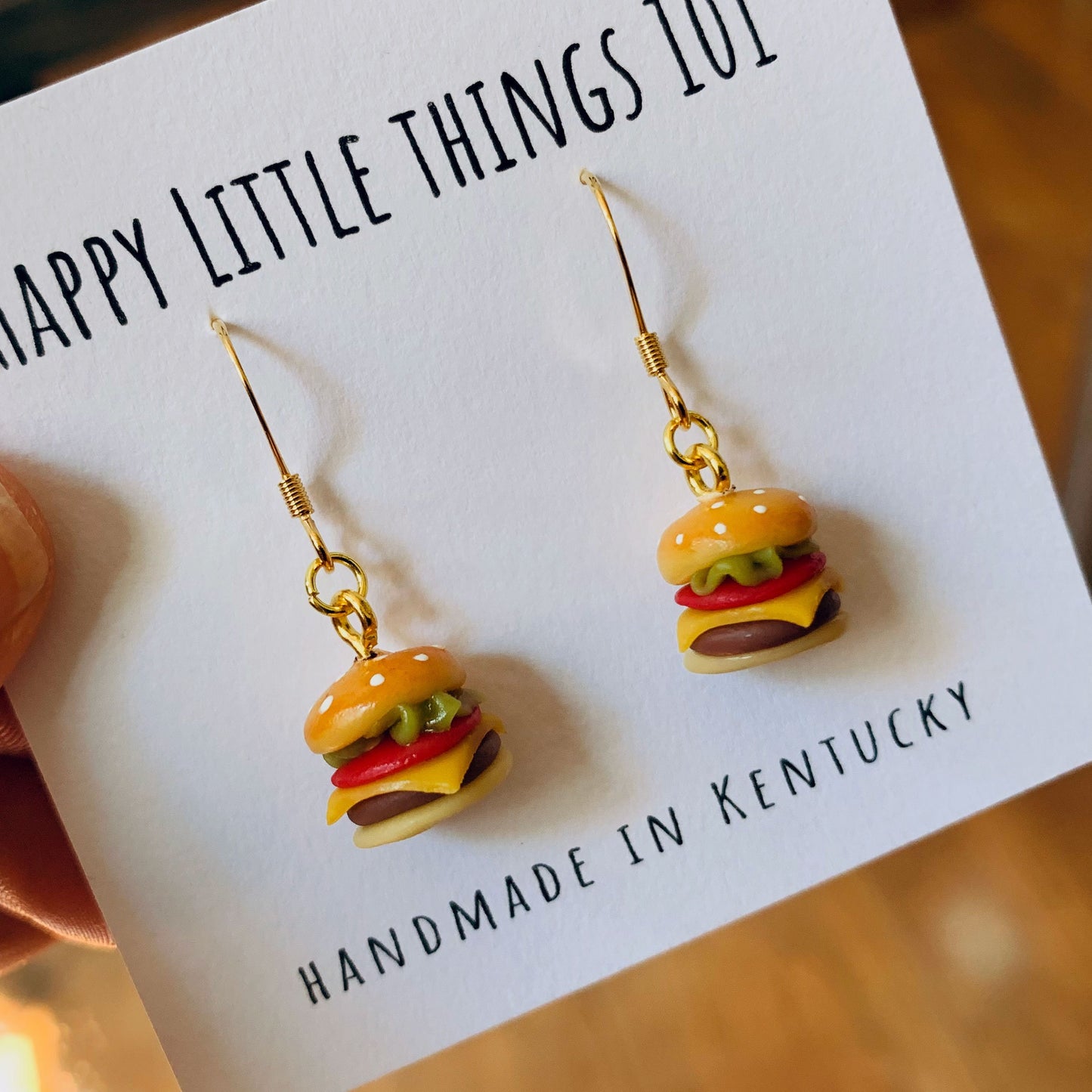Mini Hamburger Earrings/Cheeseburger Earrings/Deluxe Burger Earrings/Hamburger Lover Gifts/Fun Gift for Her/18K Gold Plated/Free Gift Box