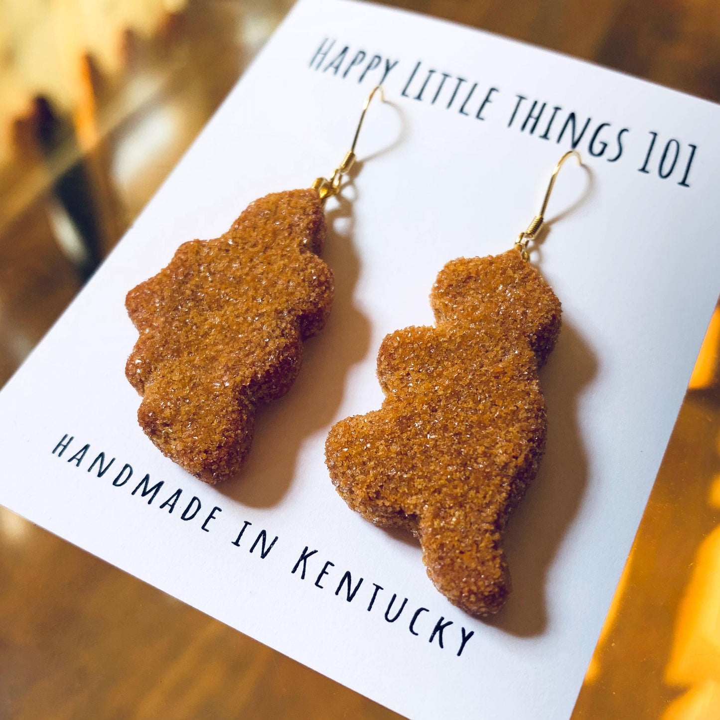 Dino Chicken Nugget Dangle Earrings, Tyrannosaurus & Stegosaurus Nugget Earrings, Chicken Nugget Earrings, 18K Gold Plated, Free Gift