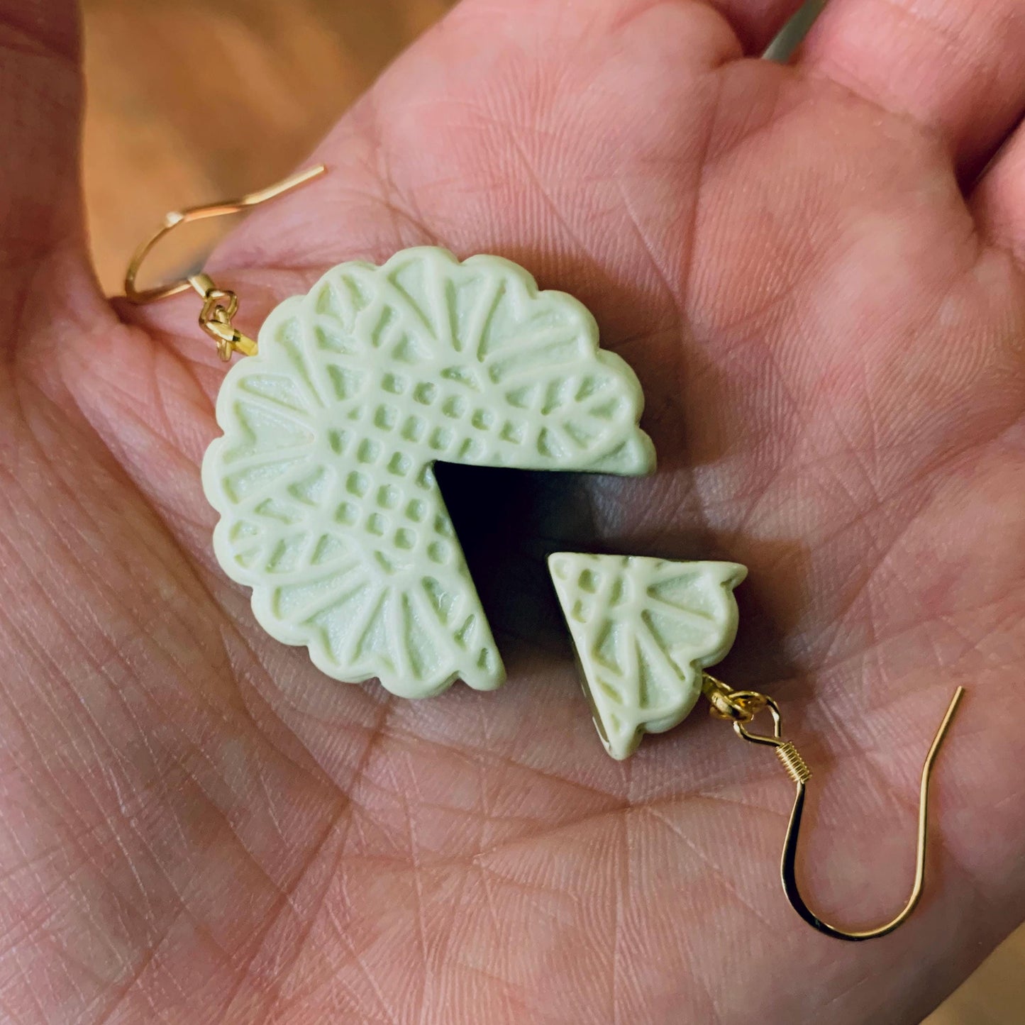 Deviled Cookie Drop Earrings, White Cookie Dangle Earrings, Cookie Lover Gifts for Her, Fun Earrings, 18K Gold Plated, Free Gift