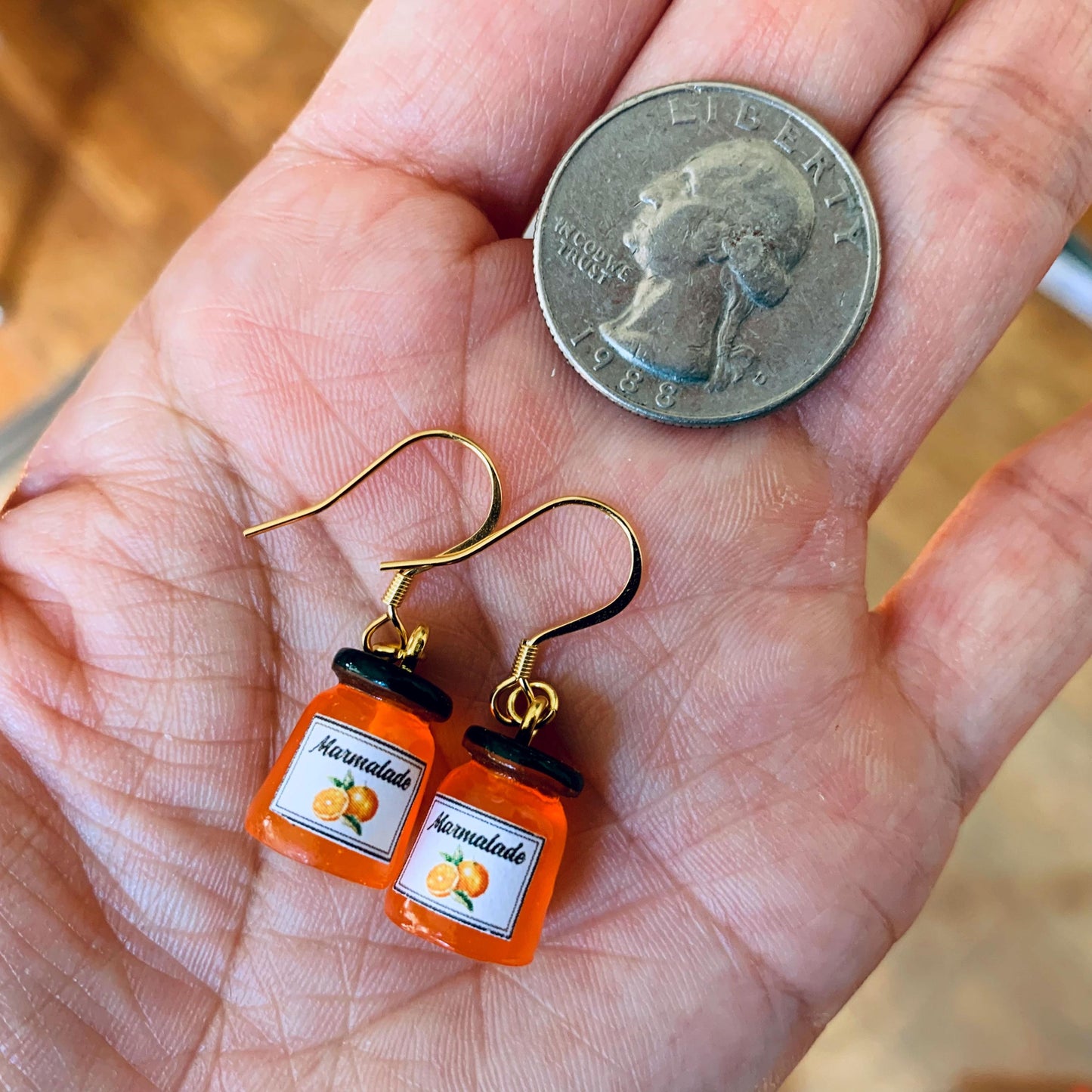Marmalade Jam Jar Drop Earrings/Faux Jam Earrings/Orange Jam Earrings/Marmalade Jam Lover Gift for Her/Gold Plated/Free Gift Box