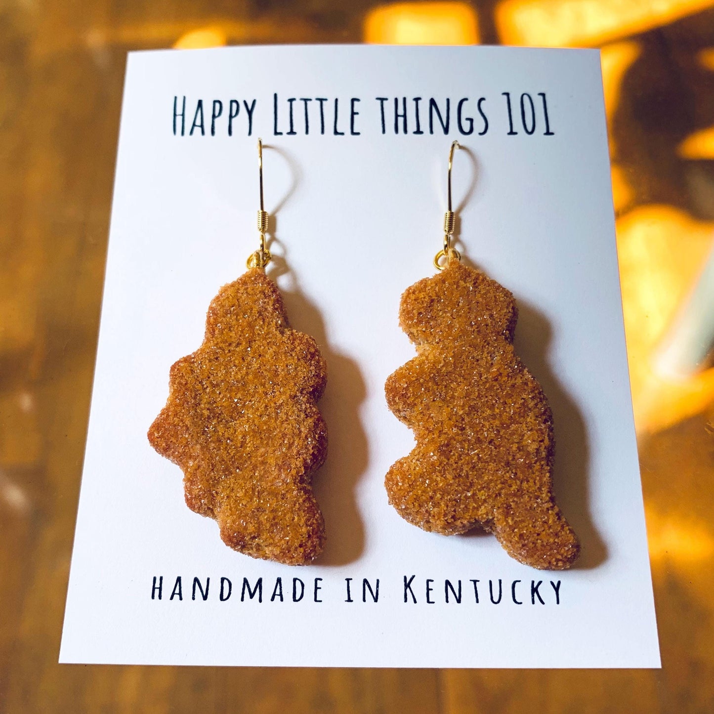 Dino Chicken Nugget Dangle Earrings, Tyrannosaurus & Stegosaurus Nugget Earrings, Chicken Nugget Earrings, 18K Gold Plated, Free Gift