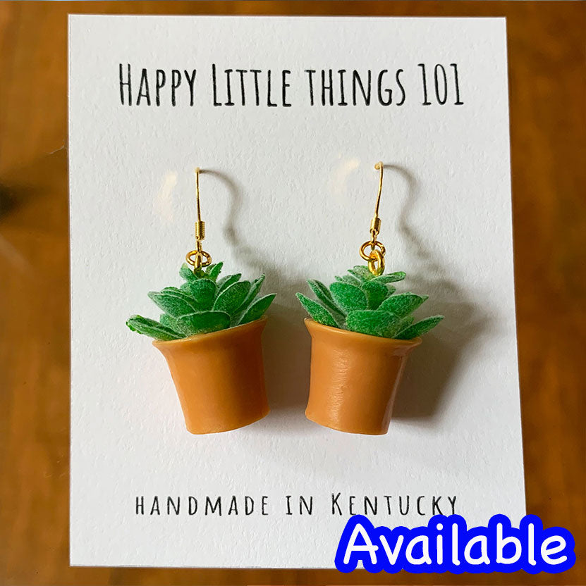 Mini Red Plant Dangle Earrings, MIni Succulent Drop Earrings, Gifts for Plant Lovers, Miniature Earrings, 18K Gold Plated, Free Gift