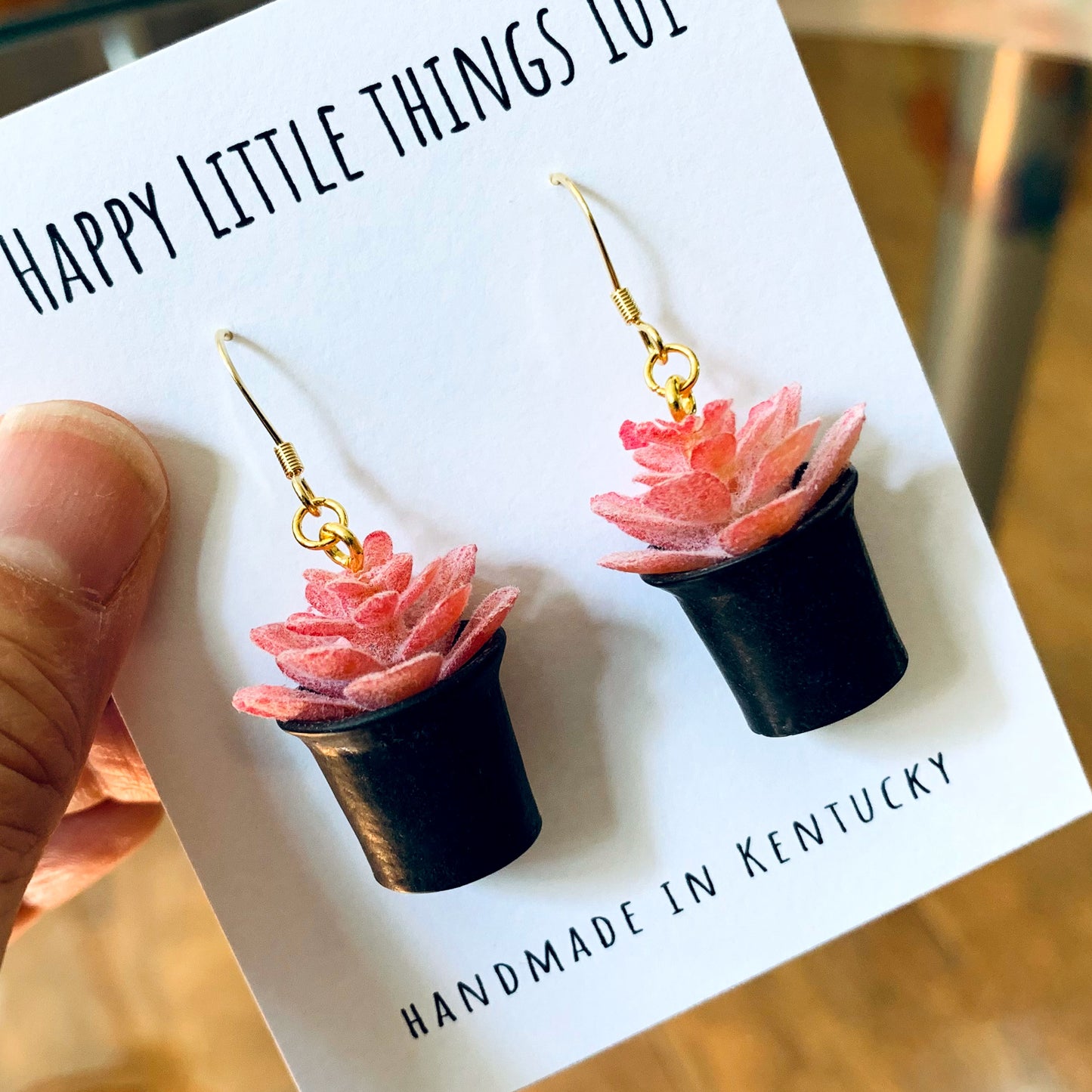 Mini Red Plant Dangle Earrings, MIni Succulent Drop Earrings, Gifts for Plant Lovers, Miniature Earrings, 18K Gold Plated, Free Gift