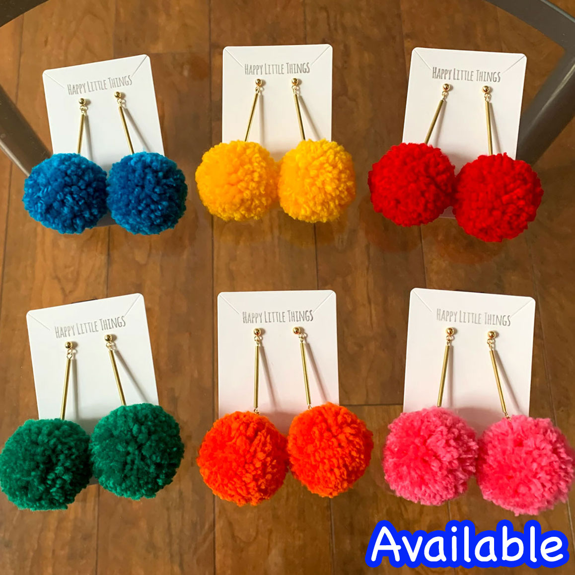 College Cheerleader Dangle Earrings, Handmade Pom Pom Drop Earrings, Pom Pom Brass Tube Earrings, School Game Day Earrings, Free Gift