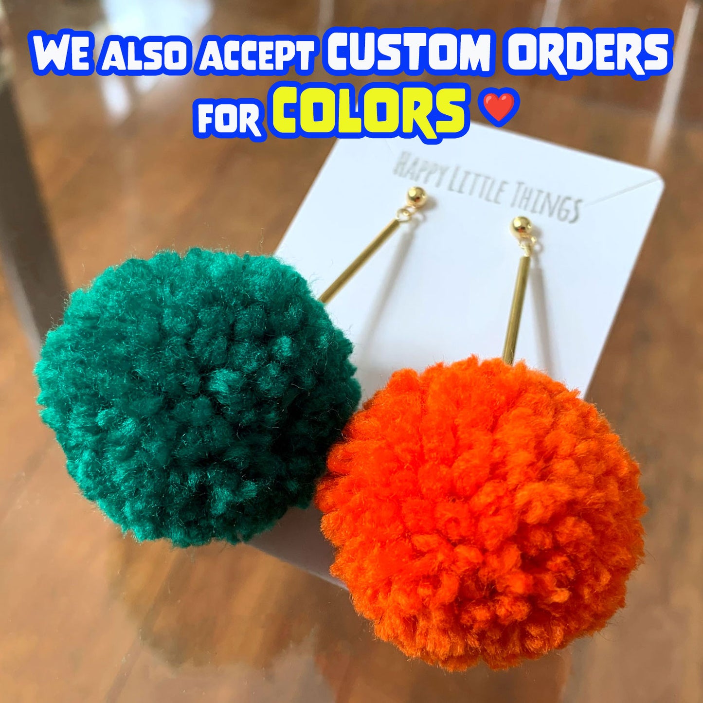 College Cheerleader Dangle Earrings, Handmade Pom Pom Drop Earrings, Pom Pom Brass Tube Earrings, School Game Day Earrings, Free Gift