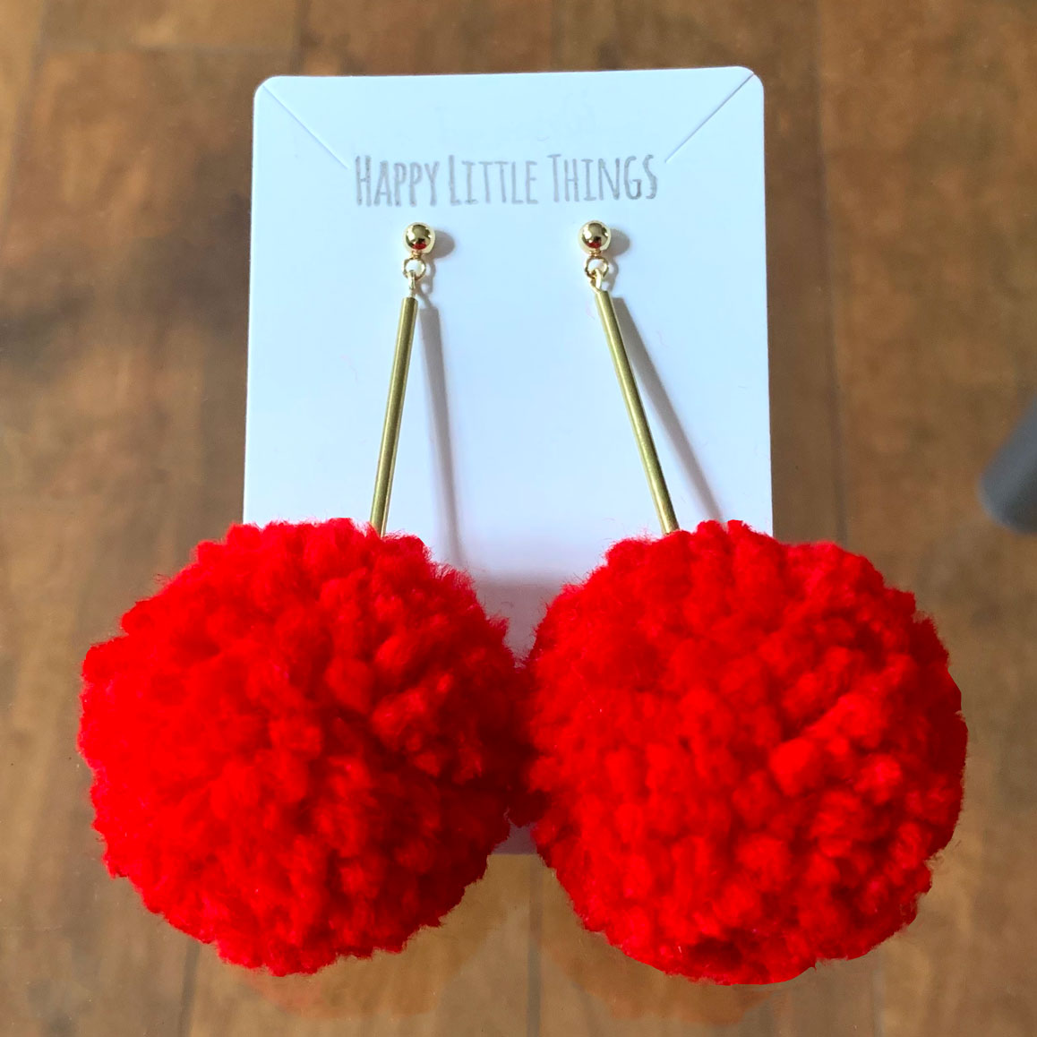 Handmade Pom Pom Dangle Earrings, Pom Pom Brass Tube Earrings, Fun Party Earrings, Colorful Yarn Earrings, Made to Order Earrings, Free Gift