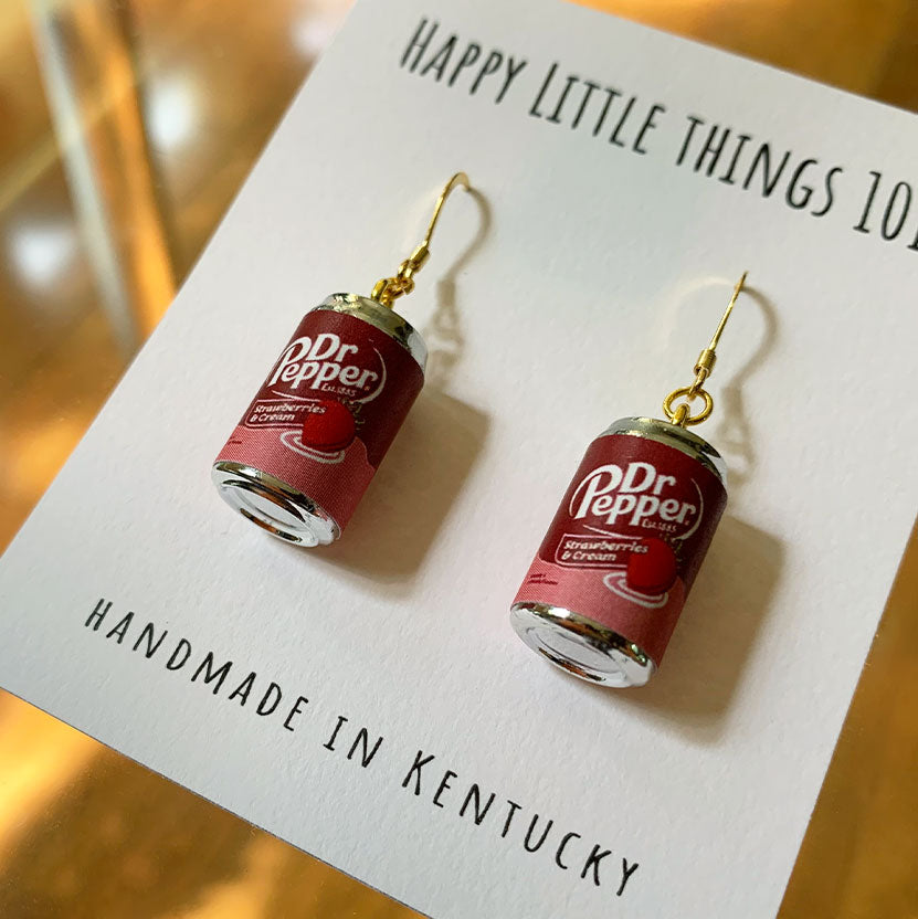 Classic Strawberry Soda Can Drop Earrings/Soda Can Dangle Earrings/Soda Lover Gifts/Miniature earrings/Fun Gift for Her/18K Gold Plated/Free Gift