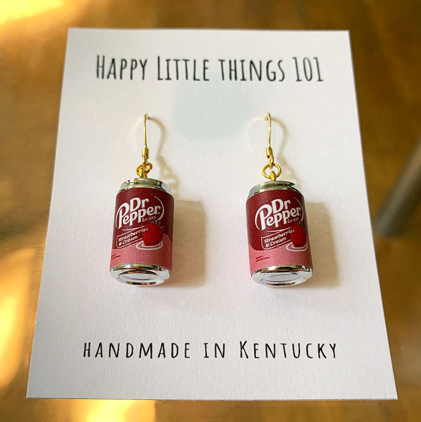 Classic Strawberry Soda Can Drop Earrings/Soda Can Dangle Earrings/Soda Lover Gifts/Miniature earrings/Fun Gift for Her/18K Gold Plated/Free Gift