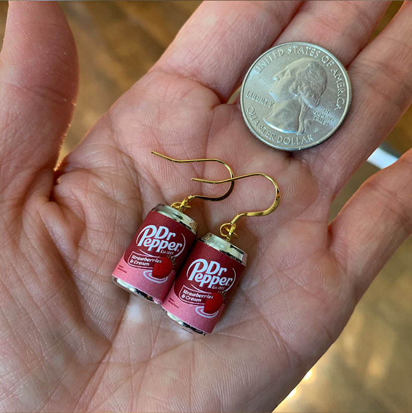 Classic Strawberry Soda Can Drop Earrings/Soda Can Dangle Earrings/Soda Lover Gifts/Miniature earrings/Fun Gift for Her/18K Gold Plated/Free Gift