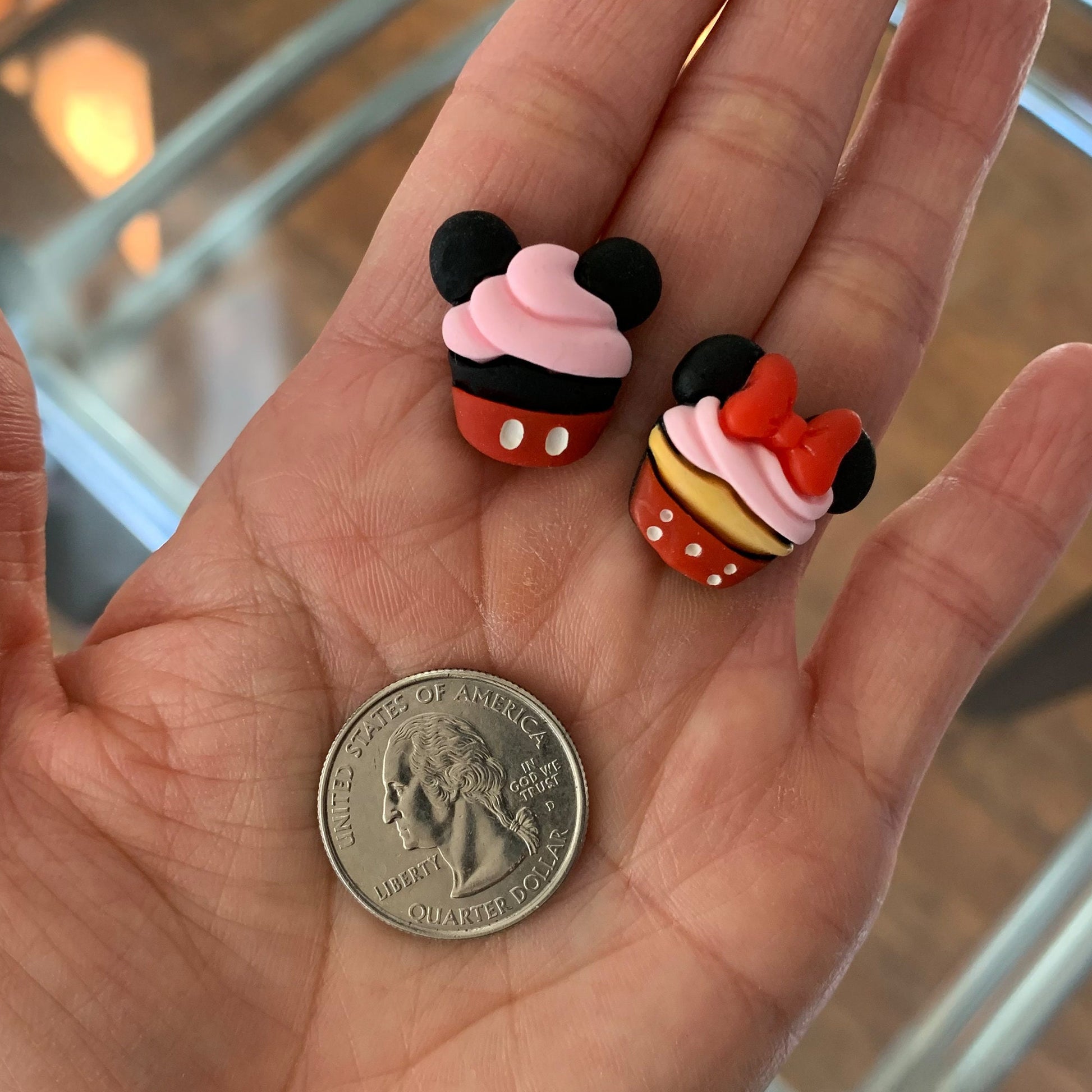 Mickey & Minnie Mouse Cupcake Earrings/Cute and Fun Earrings/Disney Lover Gift for Her/Sweets Earrings/18K Gold Plated/Free Gift Box