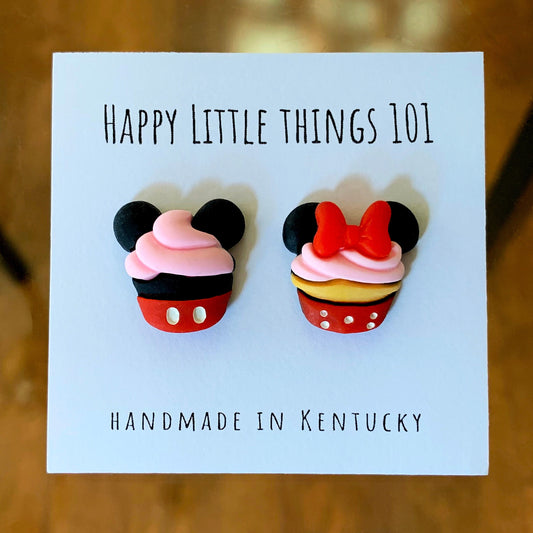 Mickey & Minnie Mouse Cupcake Earrings/Cute and Fun Earrings/Disney Lover Gift for Her/Sweets Earrings/18K Gold Plated/Free Gift Box