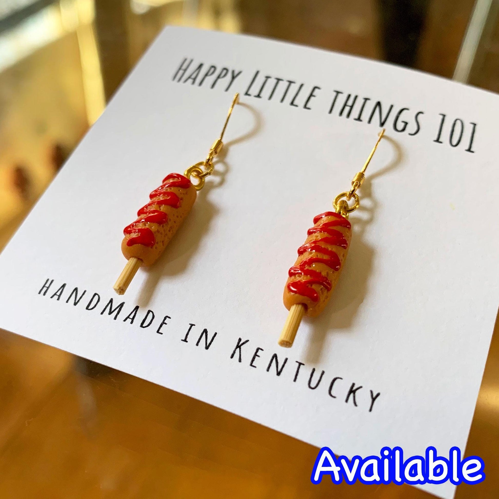 Ketchup Dangle Earrings, Ketchup Drop Earrings, Fun Earrings, Hot Dog Party Earrings, Earrings for BBQ Party, 18K Gold Plated, Free Gift