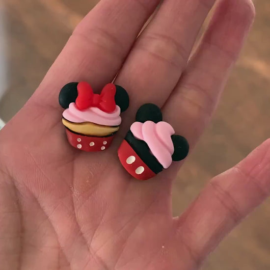 Mickey & Minnie Mouse Cupcake Earrings/Cute and Fun Earrings/Disney Lover Gift for Her/Sweets Earrings/18K Gold Plated/Free Gift Box