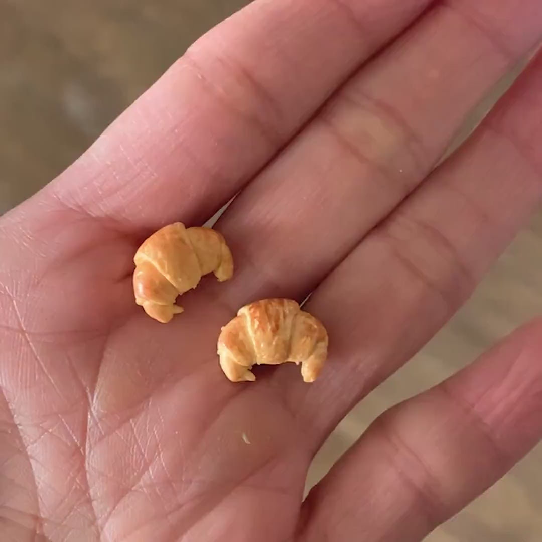 Croissant Stud Earrings/Bakery Earrings/Food Jewelry/Croissant Lover Gift for Her/Cute & Fun Earrings/18K Gold Plated/Free Gift Box